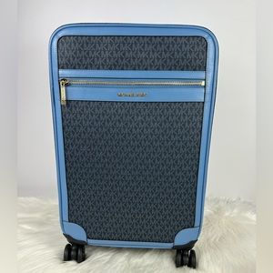 Michael Kors Blue Monogram Rolling Carry On Luggage